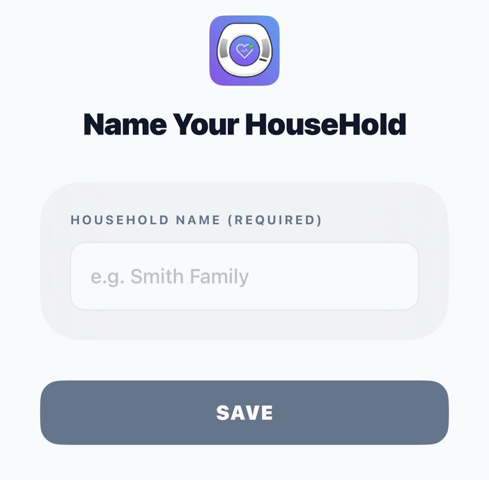 The app's Name Your Household screen