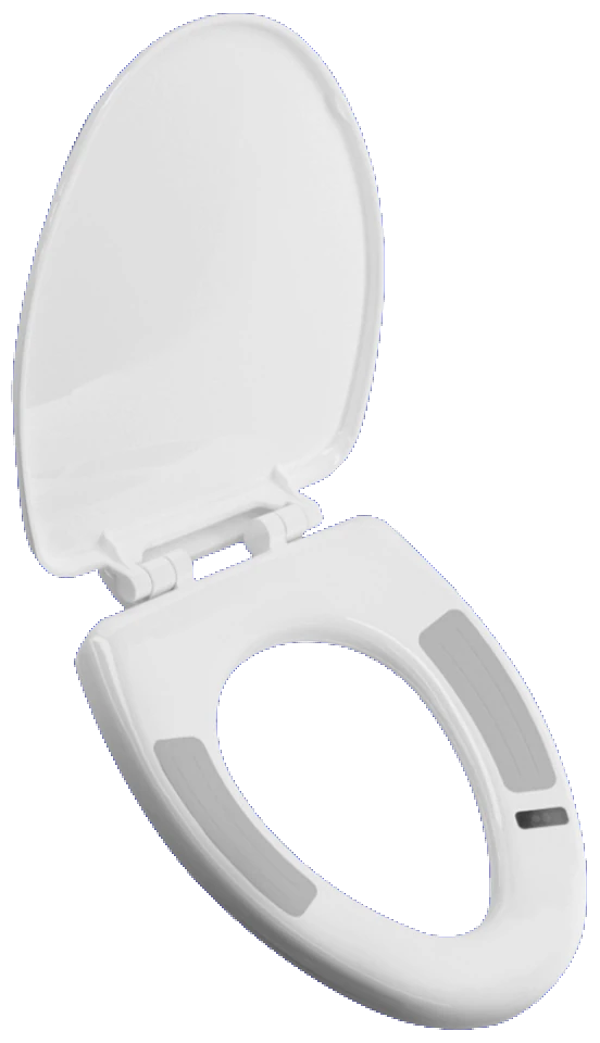 The Casana Smart Seat with its lid up, a pin on each of its three sensors