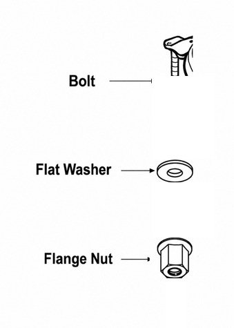 Line drawings of the bolt, the flat washer and the flange nut
