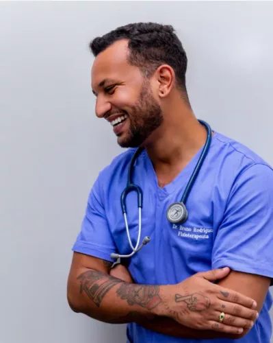 a medical professional laughing